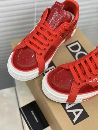 Dolce & Gabbana Portofino Vermelho com marca Tira Plataforma Estilo de Vida Tênis 4