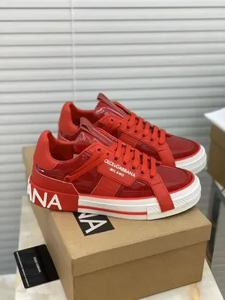 Dolce & Gabbana Portofino Vermelho com marca Tira Plataforma Estilo de Vida Tênis 5