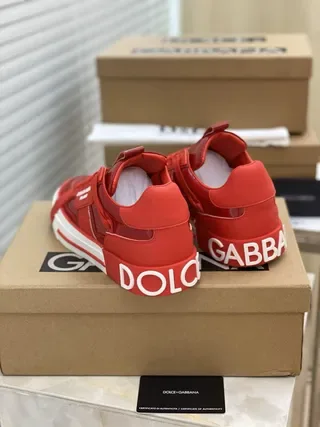 Dolce & Gabbana Portofino Vermelho com marca Tira Plataforma Estilo de Vida Tênis 7