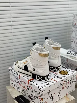 Dolce & Gabbana Portofino Brancos Pretos Dourados Tênis Lifestyle 6