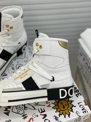 Dolce & Gabbana Portofino Brancos Pretos Dourados Tênis Lifestyle 8