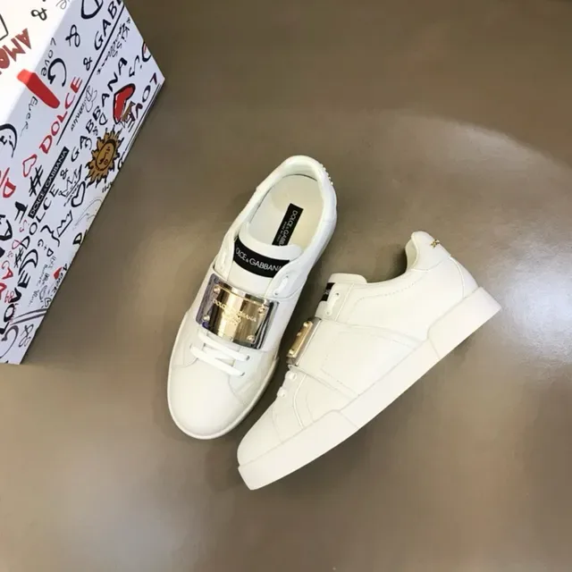 Dolce & Gabbana Portofino Chaussures Lifestyle Blanches en Cuir à Boucle 8