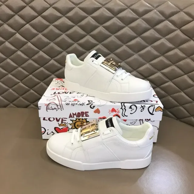 Dolce & Gabbana Portofino Chaussures Lifestyle Blanches en Cuir à Boucle 9