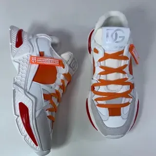 Dolce & Gabbana Portofino White Orange Sole Honeycomb Midsole Texture Chunky Sneakers