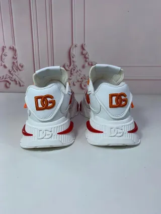 Dolce & Gabbana Portofino solado branco laranja textura de favo de mel meia sola tênis chunky 2