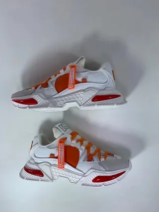 Dolce & Gabbana Portofino solado branco laranja textura de favo de mel meia sola tênis chunky 4