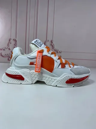 Dolce & Gabbana Portofino solado branco laranja textura de favo de mel meia sola tênis chunky 5