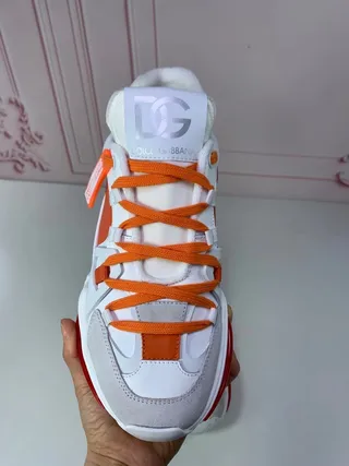 Dolce & Gabbana Portofino solado branco laranja textura de favo de mel meia sola tênis chunky 6