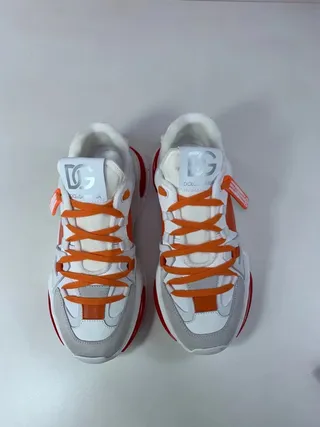 Dolce & Gabbana Portofino solado branco laranja textura de favo de mel meia sola tênis chunky 8