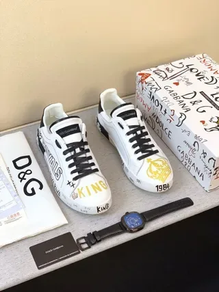 Dolce & Gabbana Royals King of Love impressão gráfica tênis lifestyle branco 5