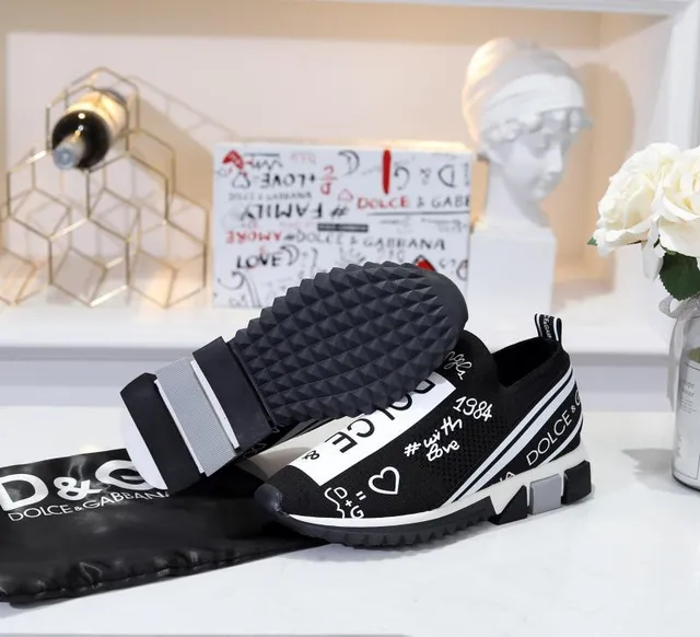 Dolce & Gabbana Speed Trainer Sneakers noires et blanches avec graphisme, slip-on, chunky 3