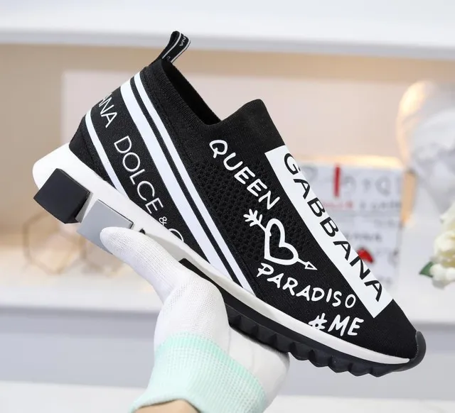 Dolce & Gabbana Speed Trainer Sneakers noires et blanches avec graphisme, slip-on, chunky 4