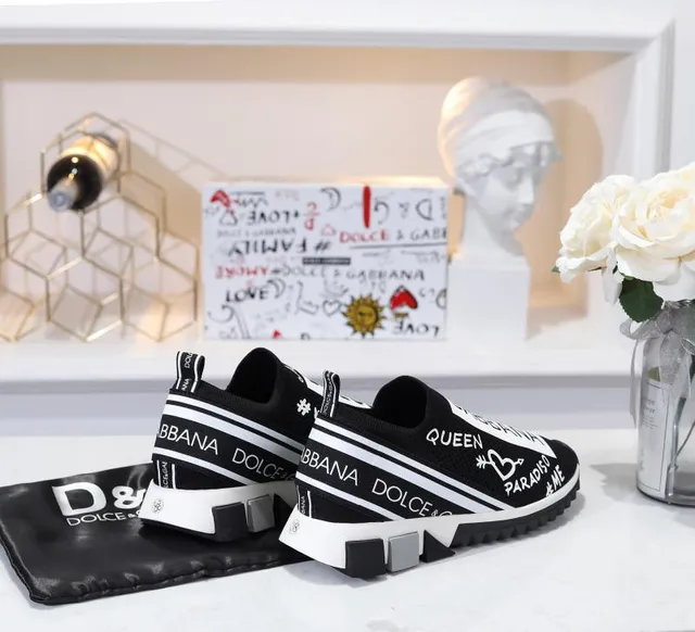 Dolce & Gabbana Speed Trainer Sneakers noires et blanches avec graphisme, slip-on, chunky 5