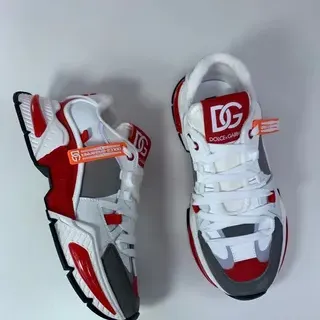 Dolce & Gabbana White Red Sole Multi-Panel Construction Chunky Sneakers