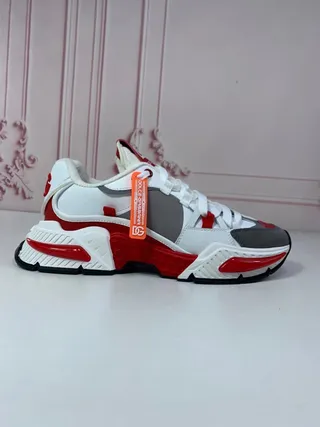Dolce & Gabbana White Red Sole Multi-Panel Construction Chunky Sneakers 2