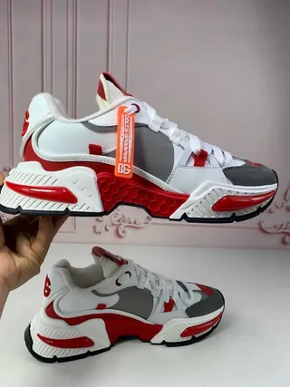 Dolce & Gabbana White Red Sole Multi-Panel Construction Chunky Sneakers 5