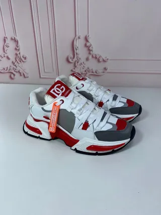 Dolce & Gabbana White Red Sole Multi-Panel Construction Chunky Sneakers 6