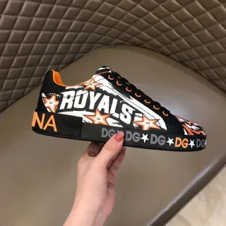 Dolce & Gabbana Black Orange Graphic-Print Platform Sole Lifestyle Sneakers