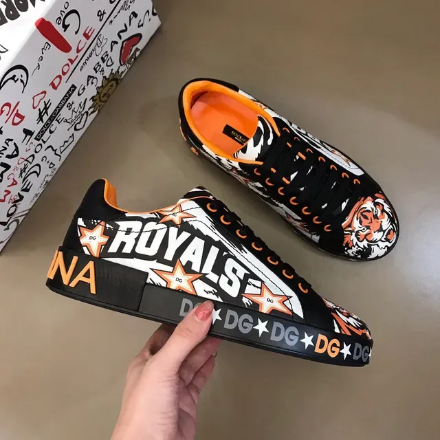 Dolce & Gabbana Black Orange Graphic-Print Platform Sole Lifestyle Sneakers 6
