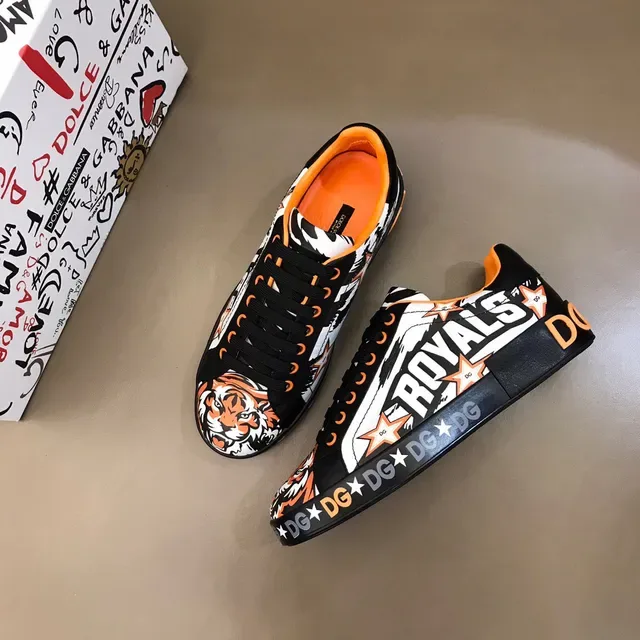 Dolce & Gabbana Black Orange Graphic-Print Platform Sole Lifestyle Sneakers 8