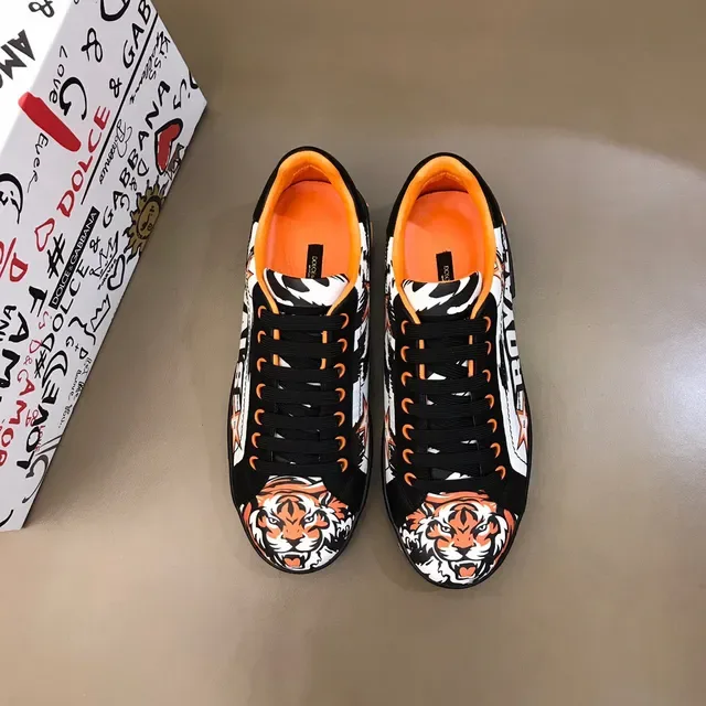 Dolce & Gabbana Black Orange Graphic-Print Platform Sole Lifestyle Sneakers 9
