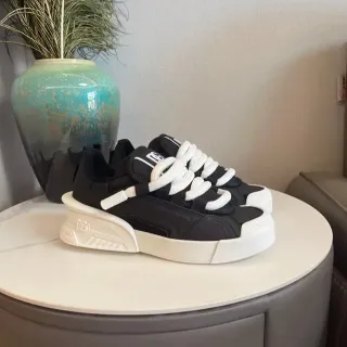 Dolce & Gabbana Black White Platform Sole Contrast Chunky Sneakers