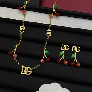Dolce & Gabbana Cherry Gold Red Motif Enamel Detailing Necklace