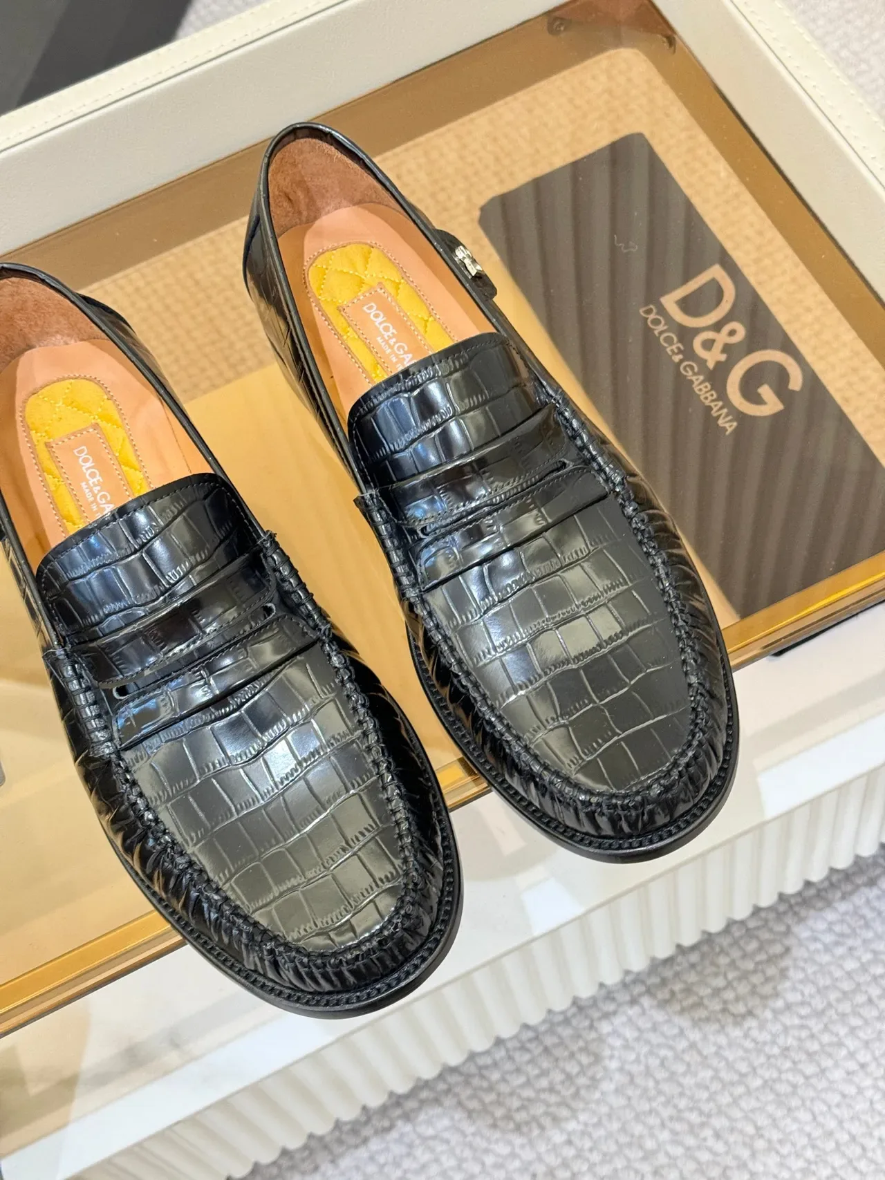 Dolce & Gabbana Mocassin Penny Cuir Verni Embossé Croc 4