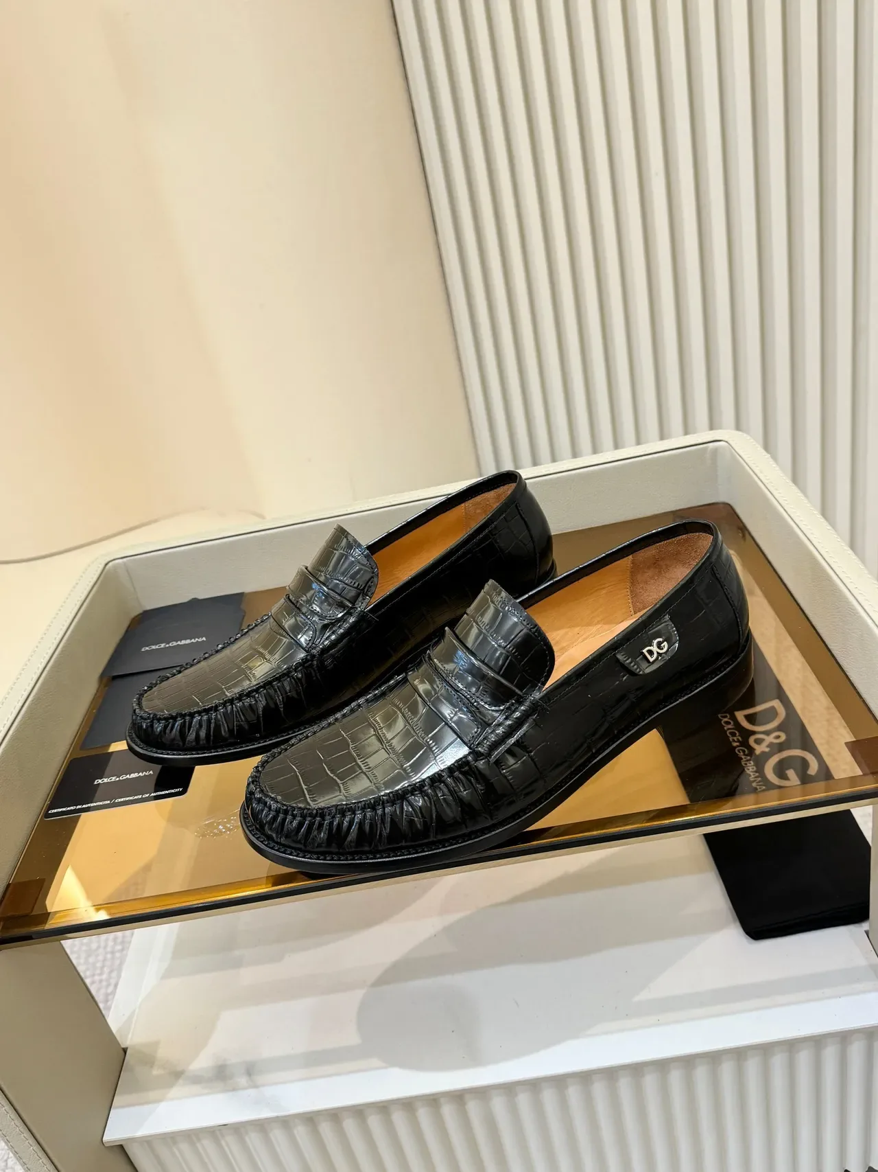 Dolce & Gabbana Mocassin Penny Cuir Verni Embossé Croc 5