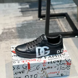 Dolce & Gabbana DG Logo Sneaker 黑色白色皮革鞋面超大号花纹生活方式运动鞋