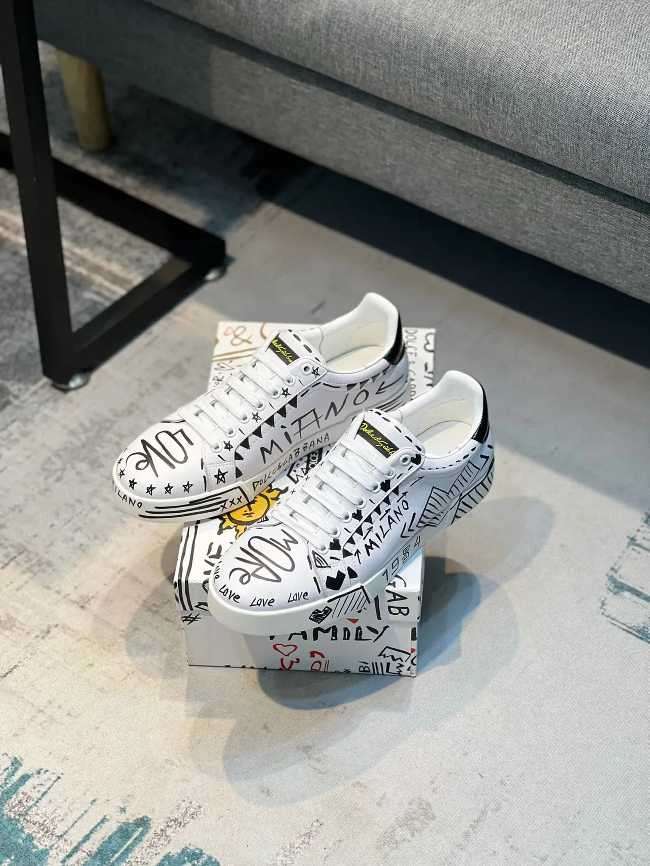 Dolce & Gabbana Graffiti-Print White Lifestyle Sneakers 7