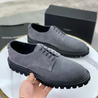 Dolce & Gabbana Gris Negro Ante Superior Suela Lug Zapatos de cuero