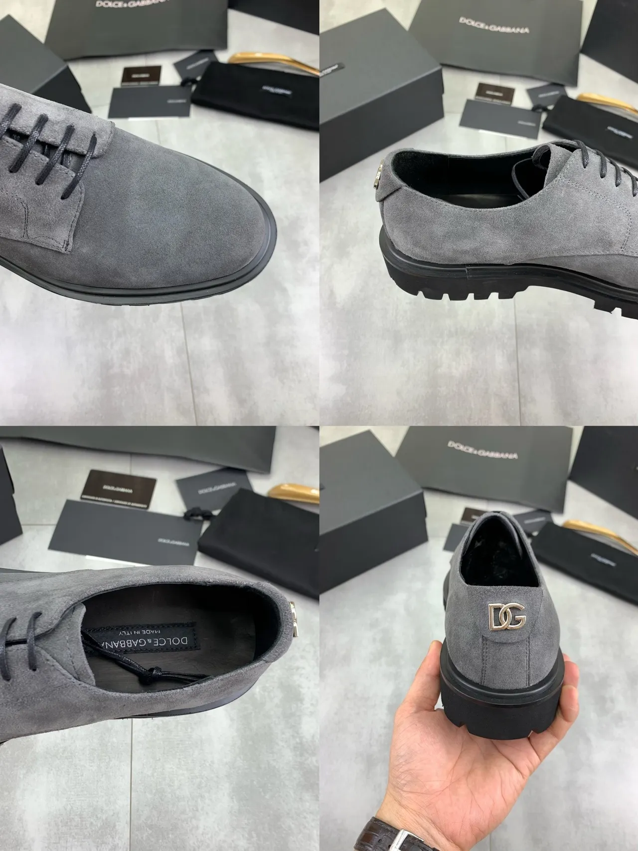 Dolce & Gabbana Gris Noir Daim Supérieur Semelle Lug Cuir Chaussures 2