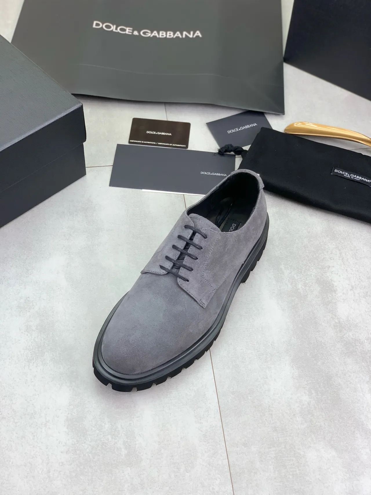 Dolce & Gabbana Gris Noir Daim Supérieur Semelle Lug Cuir Chaussures 4