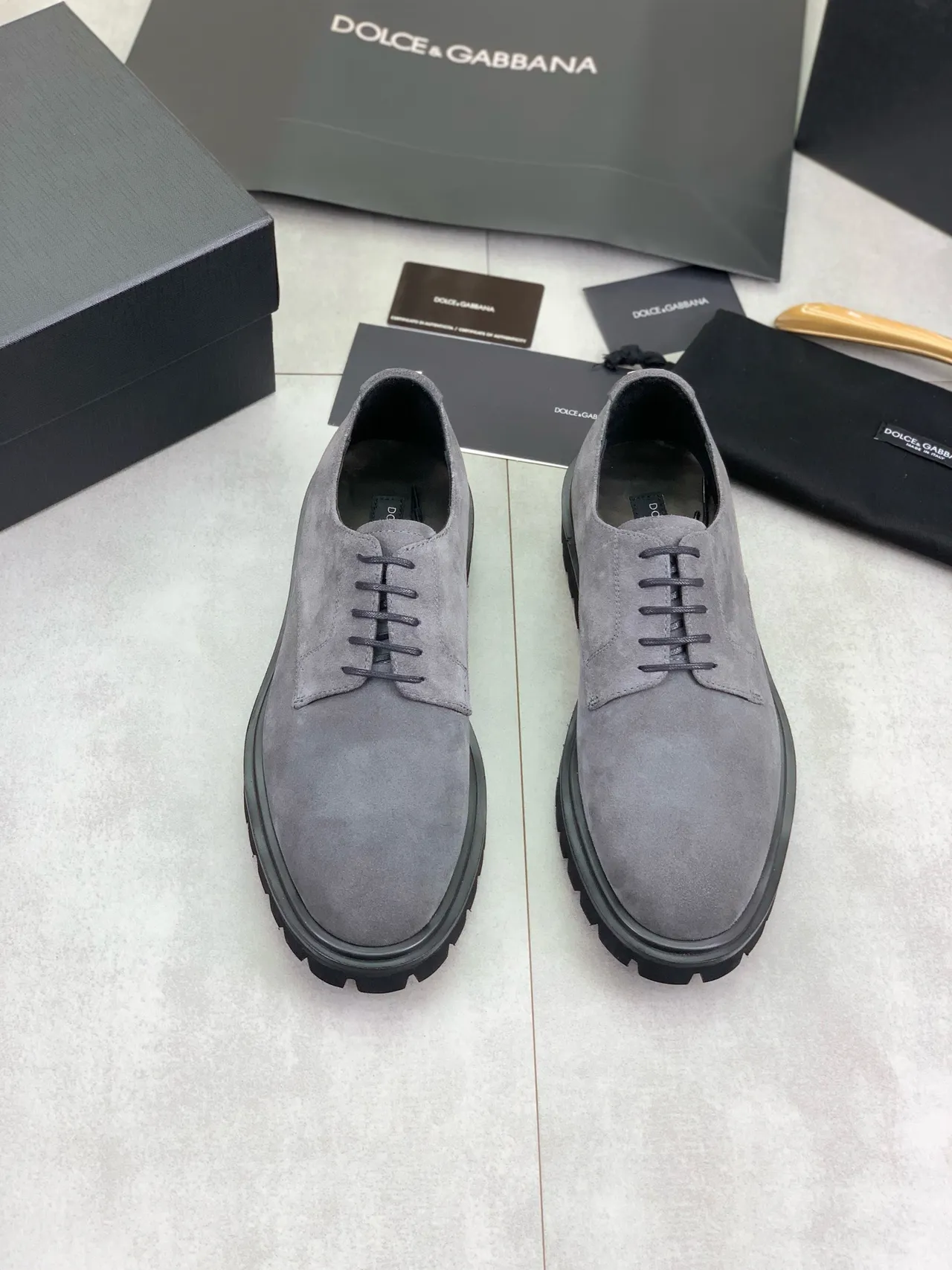 Dolce & Gabbana Gris Noir Daim Supérieur Semelle Lug Cuir Chaussures 5