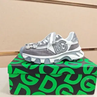 Dolce & Gabbana Gray White Sole Crystal-Embellished Toe Chunky Sneakers