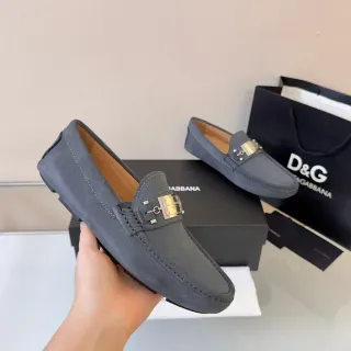Dolce & Gabbana Portofino Gray Black Suede Upper Metal Plaque Buckle Loafer
