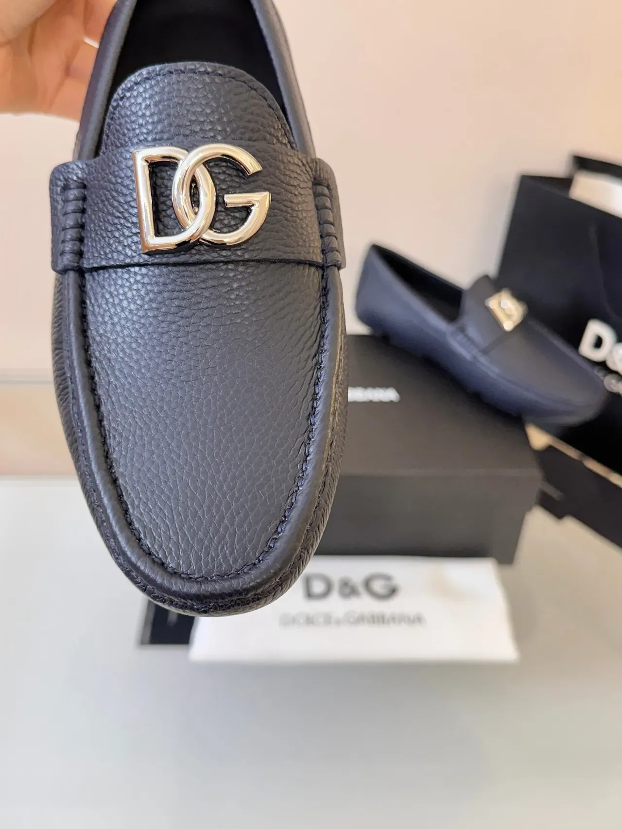Dolce & Gabbana Portofino Loafer Cuir Grainé Bleu Marine 3