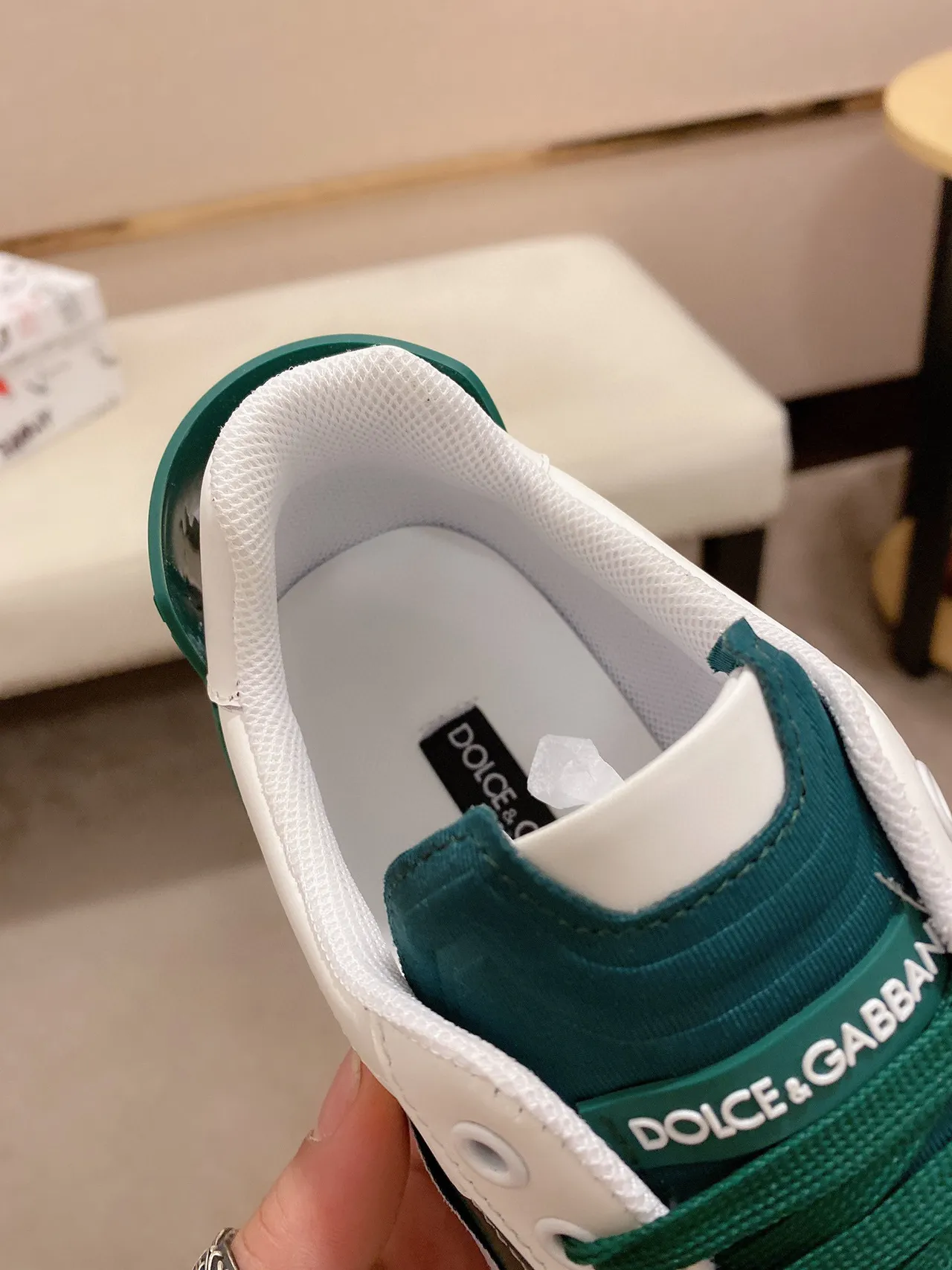Dolce & Gabbana Branco Verde Couro Superior Camadas de Borracha Esmeralda Tênis Lifestyle 5