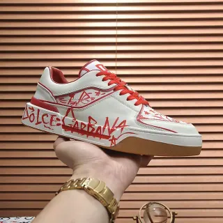 Dolce & Gabbana 白色红色低帮平台Graffiti印花皮革生活方式运动鞋