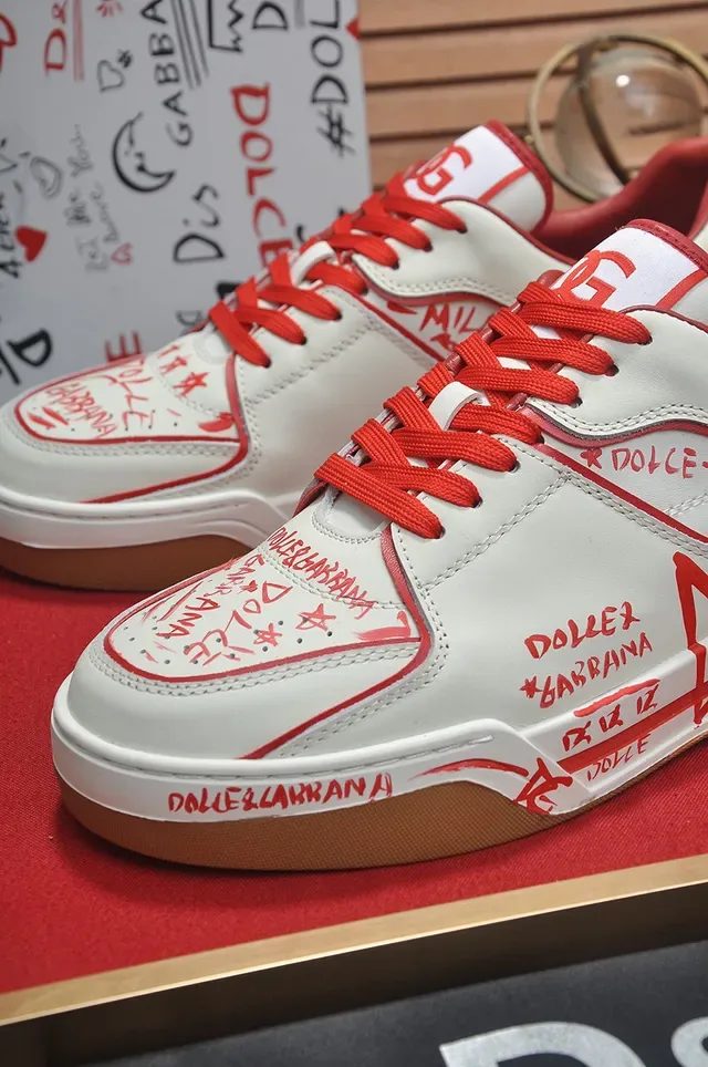 Dolce & Gabbana 白色红色低帮平台Graffiti印花皮革生活方式运动鞋 3