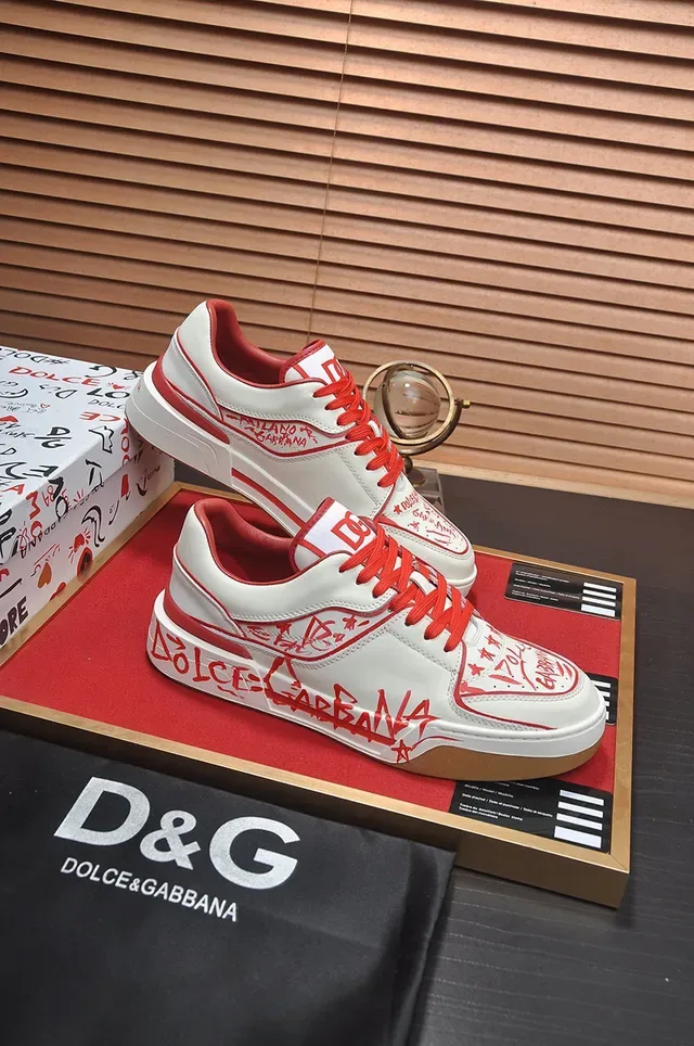 Dolce & Gabbana 白色红色低帮平台Graffiti印花皮革生活方式运动鞋 4