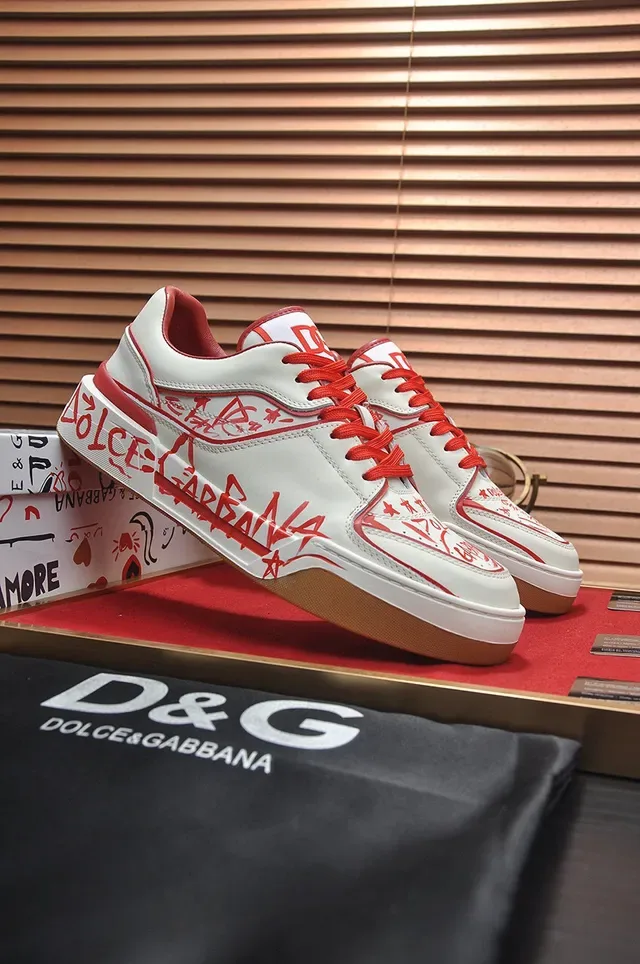Dolce & Gabbana 白色红色低帮平台Graffiti印花皮革生活方式运动鞋 8