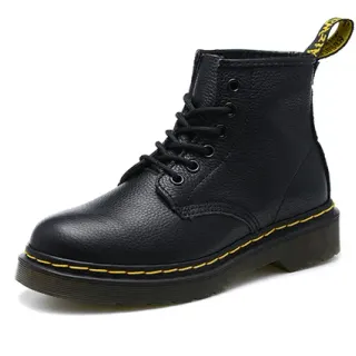 Dr. Martens 1460 Botas Martin Cuero Negro Granulado Costura Amarilla