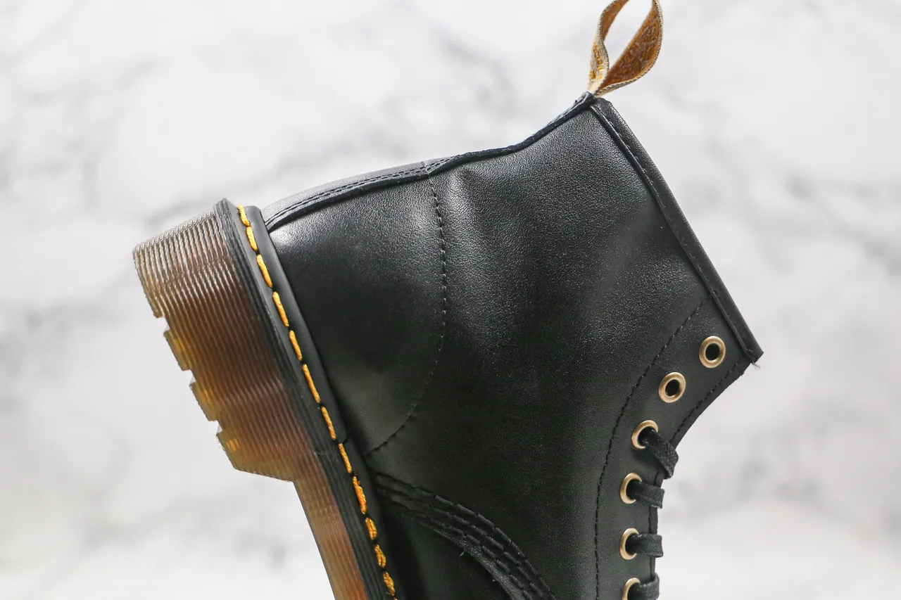 Dr. Martens 1460 Black Smooth Leather Yellow Stitch Martin Boots 4