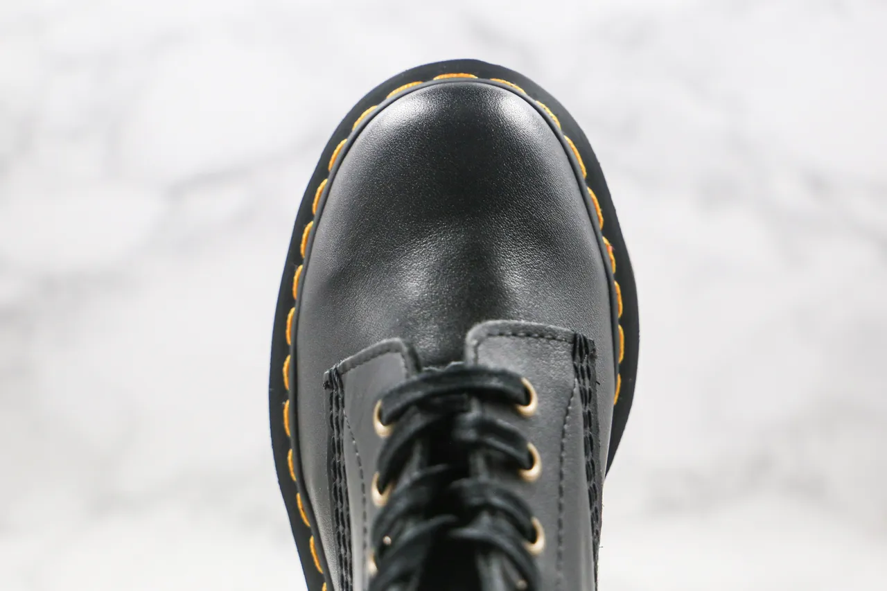 Dr. Martens 1460 Black Smooth Leather Yellow Stitch Martin Boots 5