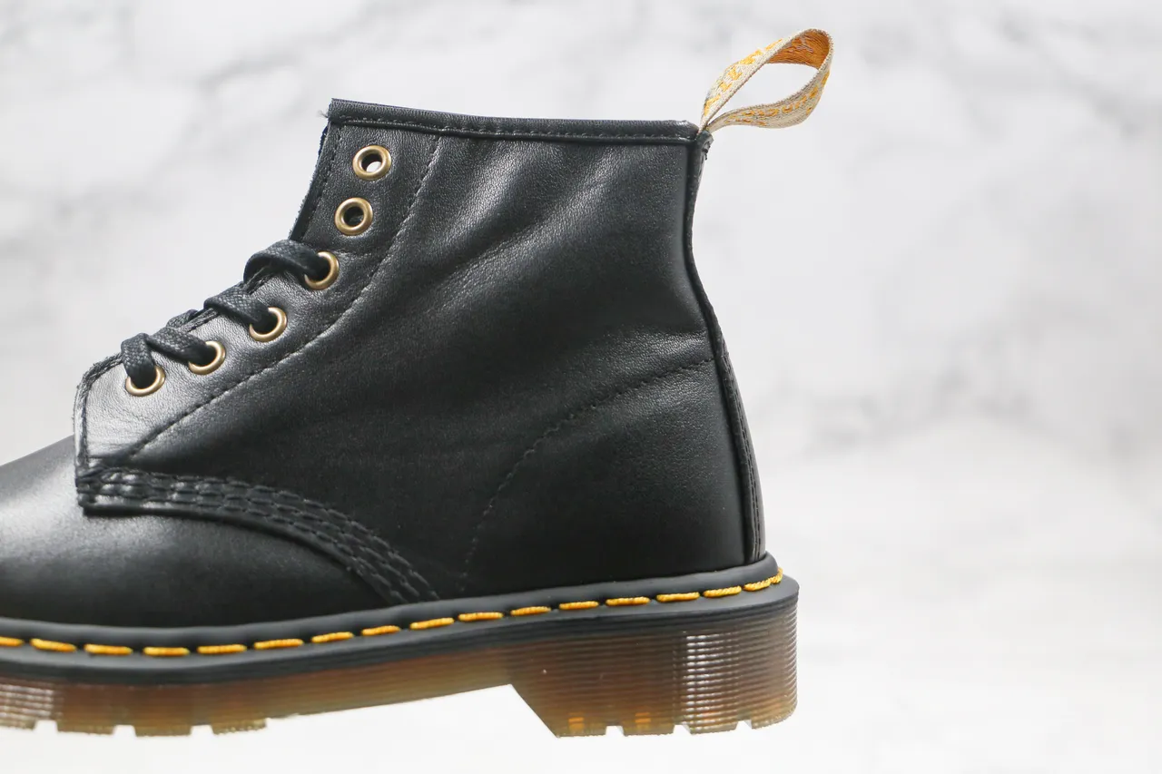 Dr. Martens 1460 Black Smooth Leather Yellow Stitch Martin Boots 6