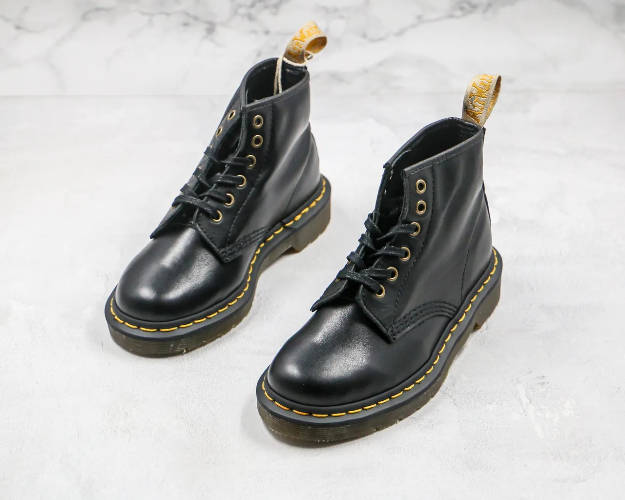 Dr. Martens 1460 Black Smooth Leather Yellow Stitch Martin Boots 7