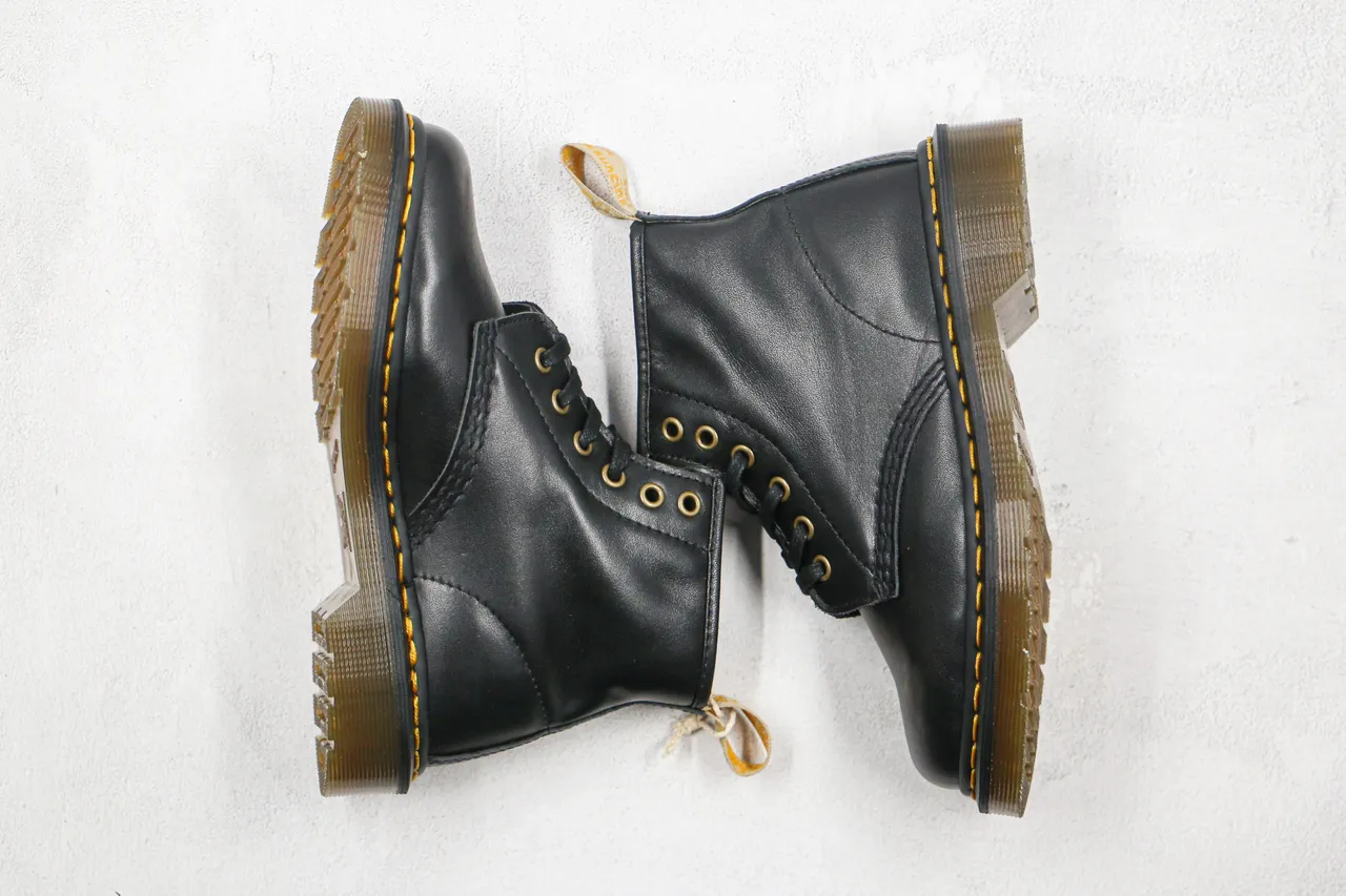 Dr. Martens 1460 Black Smooth Leather Yellow Stitch Martin Boots 9