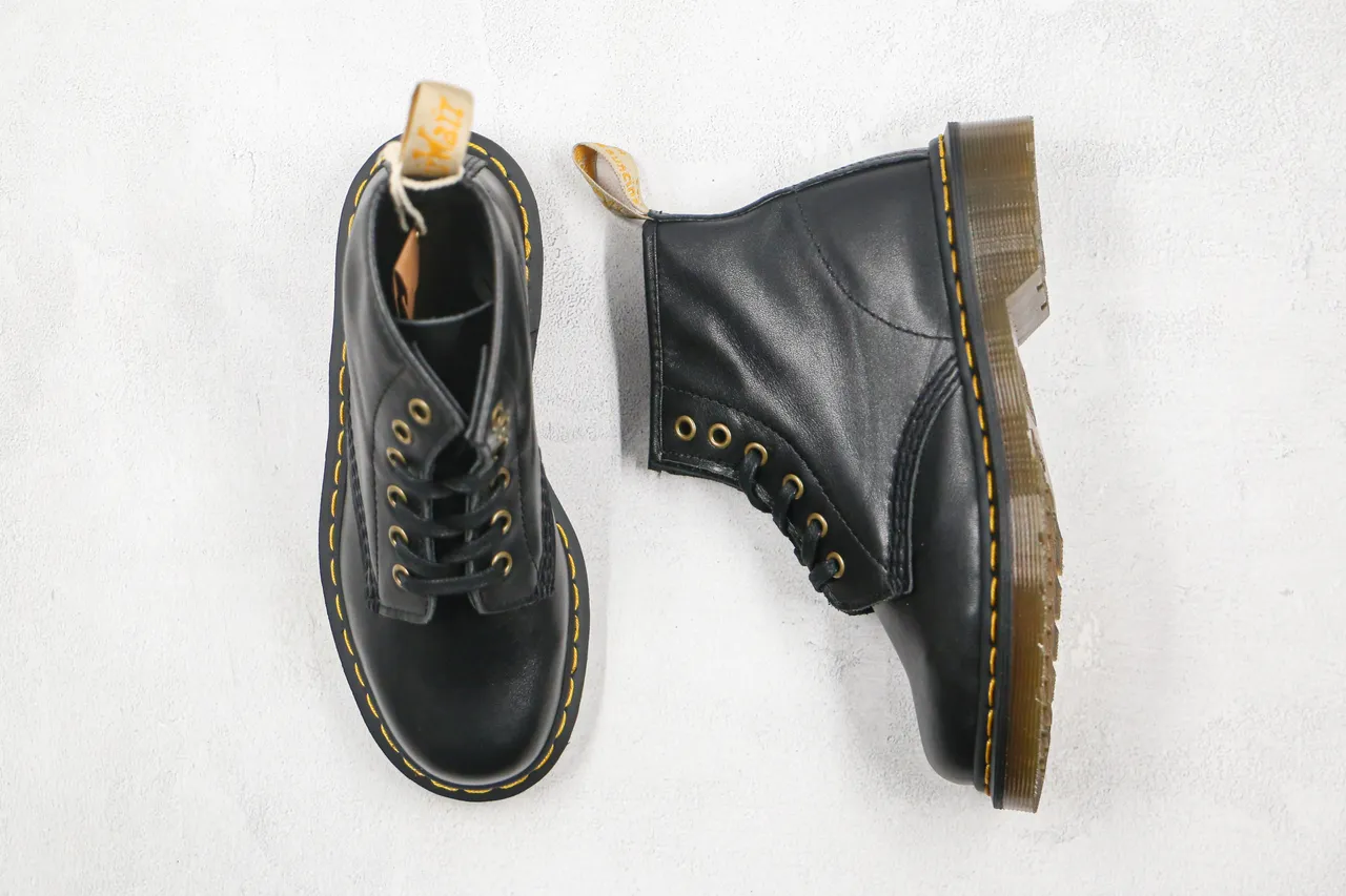 Dr. Martens 1460 Black Smooth Leather Yellow Stitch Martin Boots 10